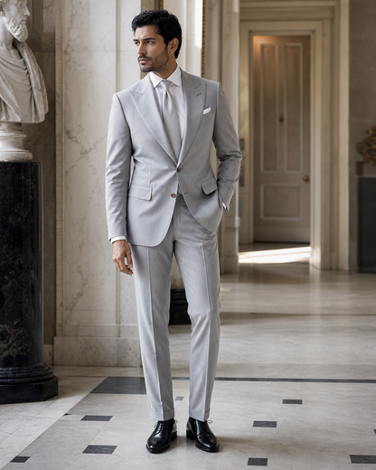 Silver Cotton Beach Wedding Suit - Custom Made to Measure side back view