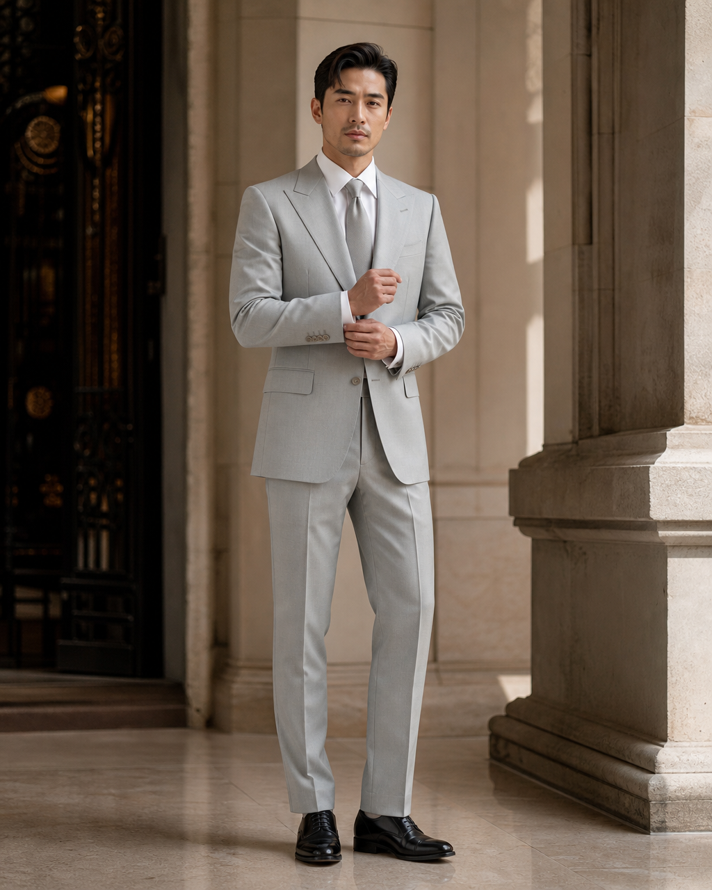 Silver Cotton Outdoor Wedding Suit - Custom Made to Measure front view