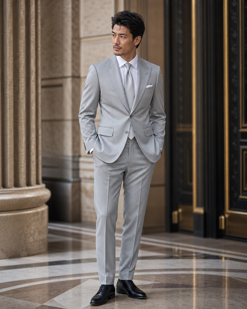 Silver Cotton Outdoor Wedding Suit - Custom Made to Measure side back view