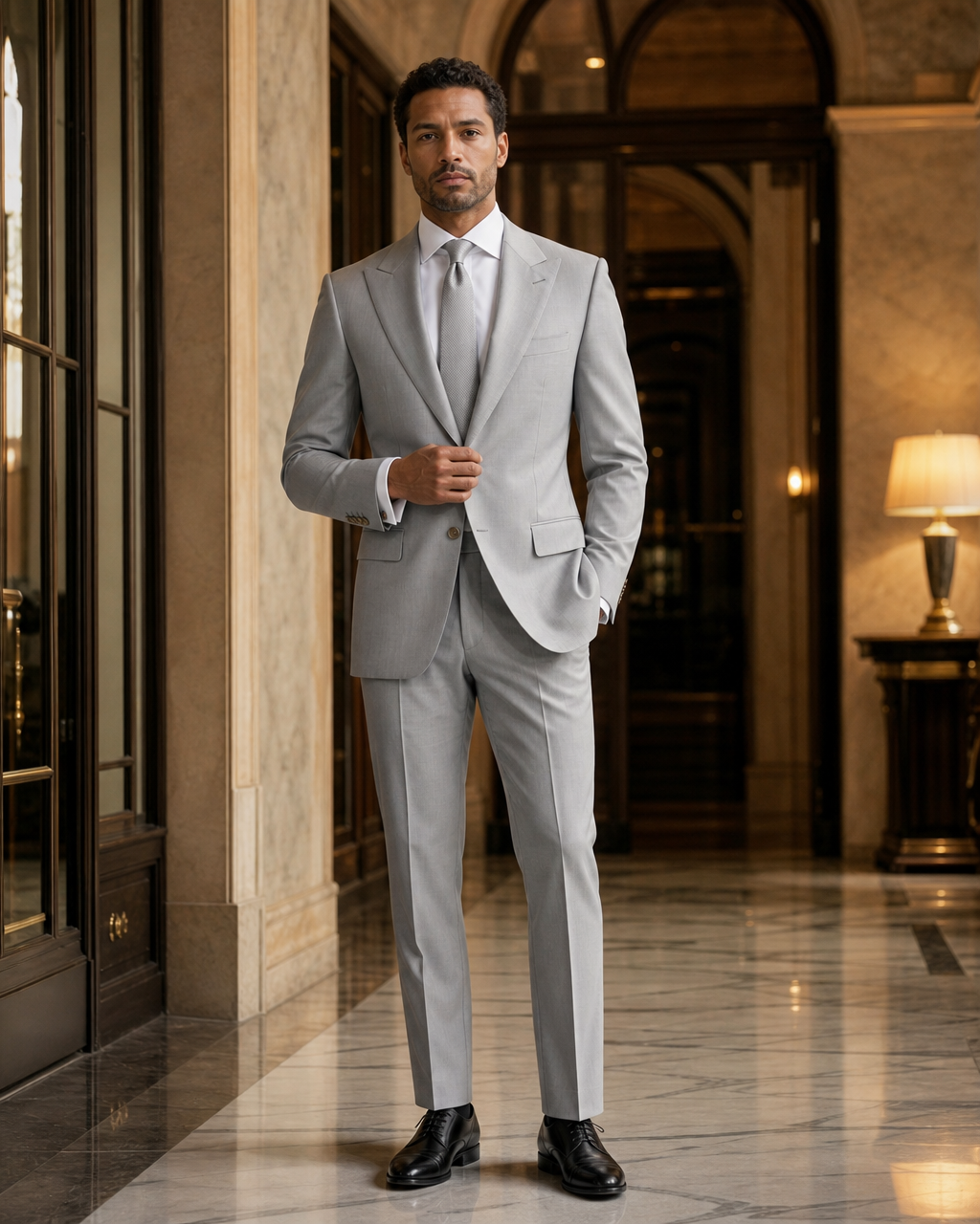 Silver Cotton Summer Suit - Custom Made to Measure front view