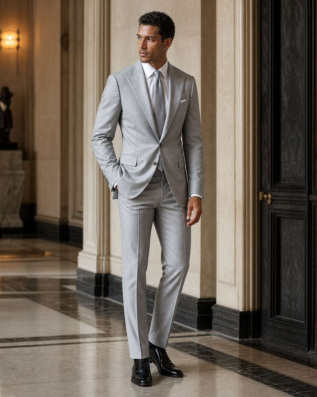 Silver Cotton Summer Suit - Custom Made to Measure side back view