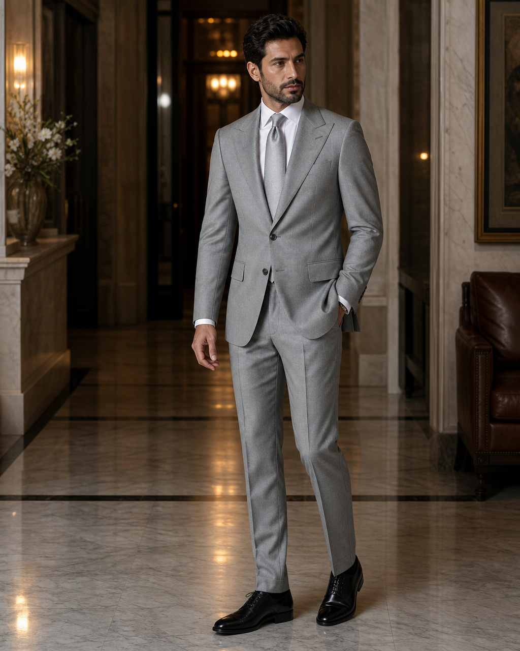 Silver Flannel Winter Suit - Custom Made to Measure side back view