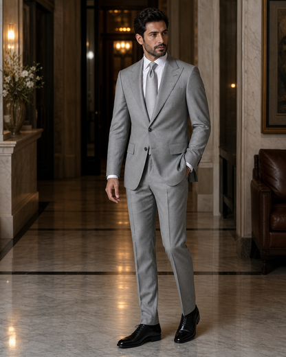 Silver Flannel Winter Suit - Custom Made to Measure side back view