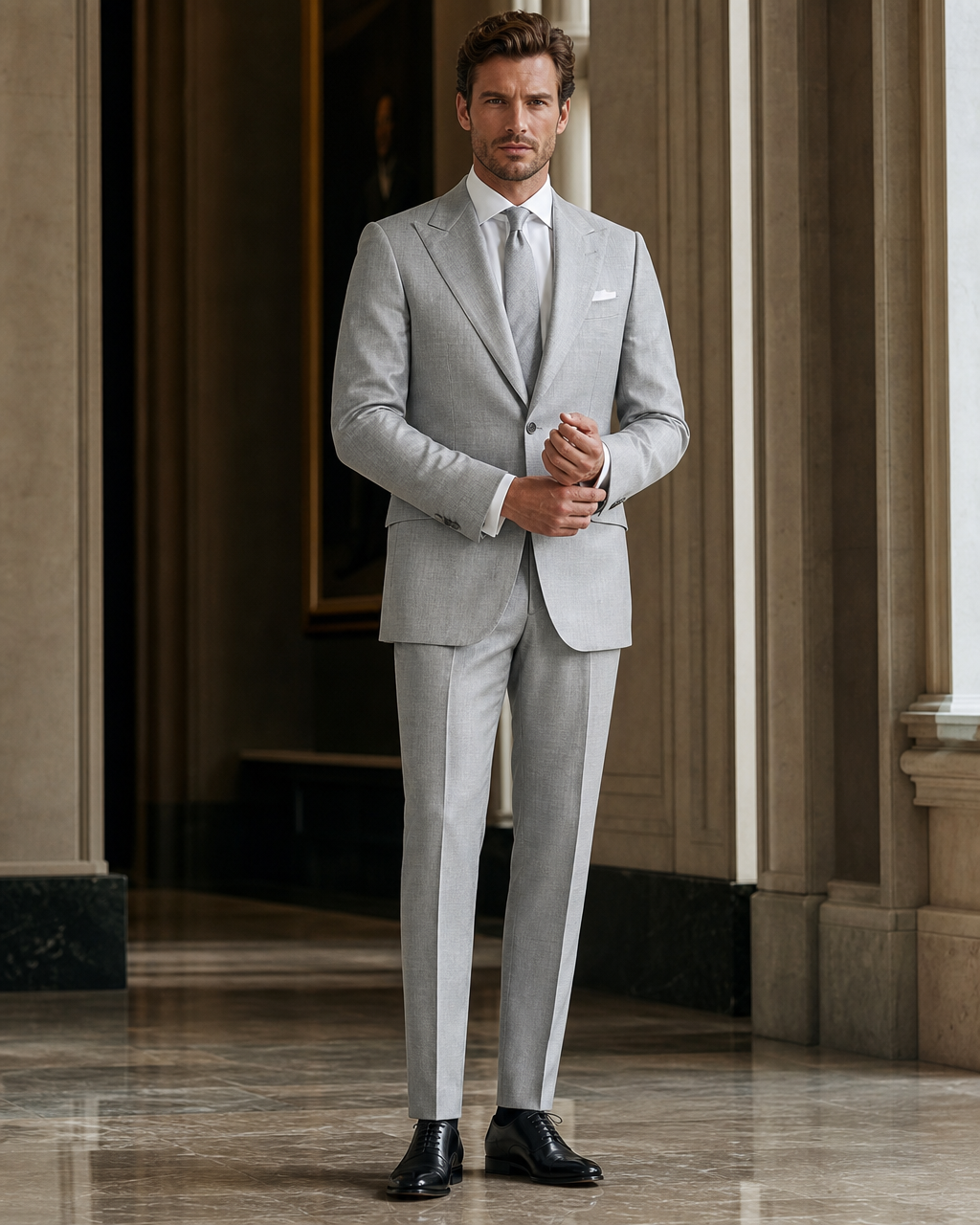 Silver Linen Beach Wedding Suit - Custom Made to Measure front view