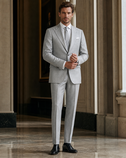 Silver Linen Beach Wedding Suit - Custom Made to Measure front view