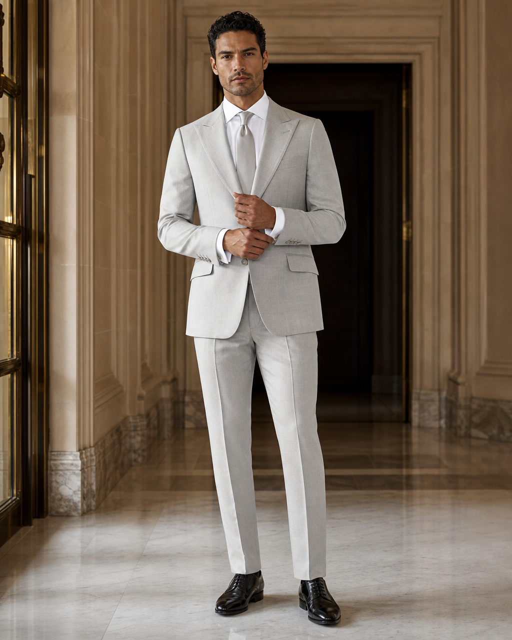 Silver Linen Outdoor Wedding Suit - Custom Made to Measure front view