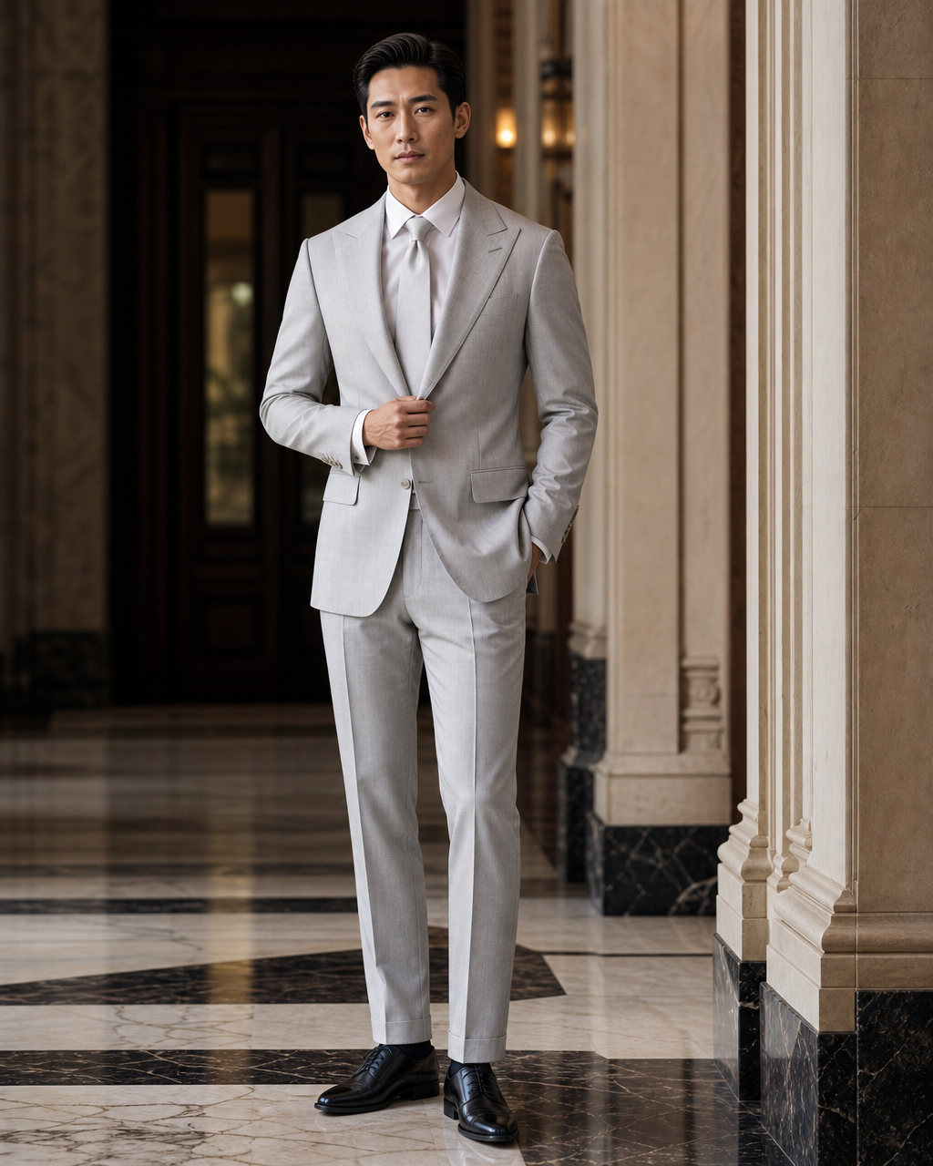 Silver Linen Summer Suit - Custom Made to Measure front view
