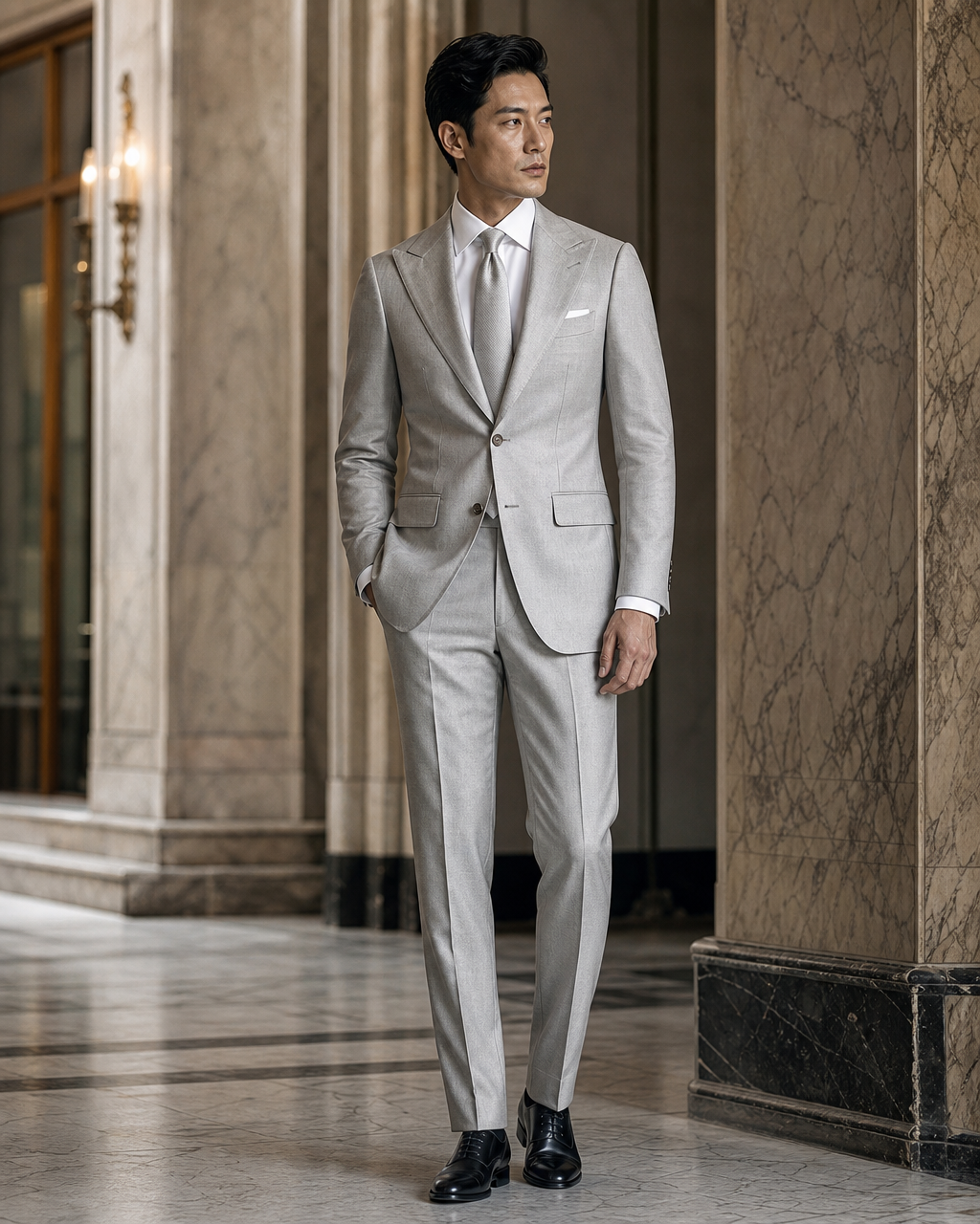 Silver Linen Summer Suit - Custom Made to Measure side back view