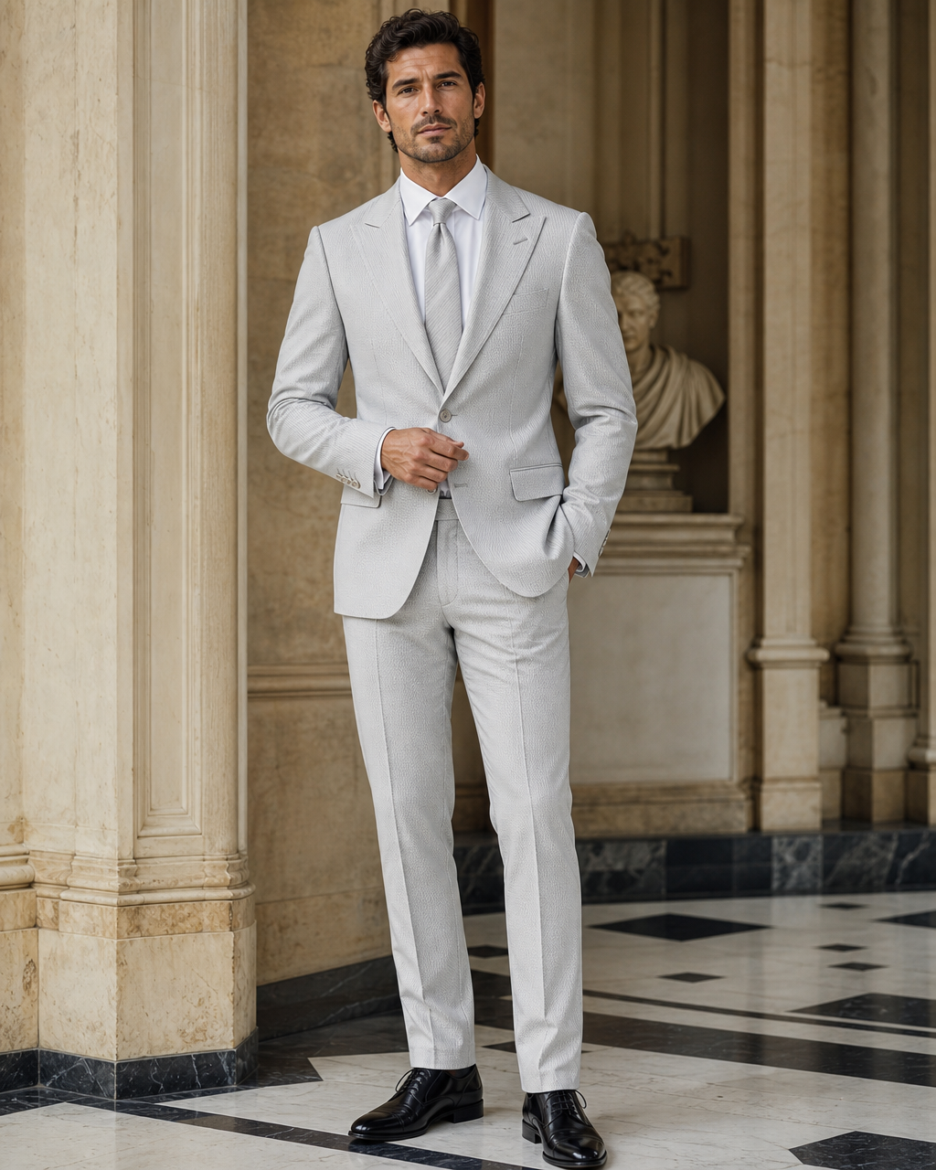 Silver Seersucker Summer Suit - Custom Made to Measure front view