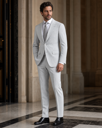 Silver Seersucker Summer Suit - Custom Made to Measure side back view