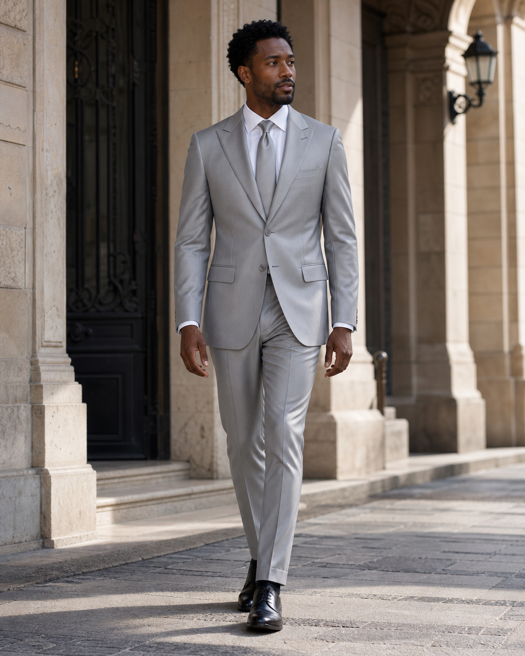 Silver Silk Blend Peak Lapel Suit — Custom Made to Measure