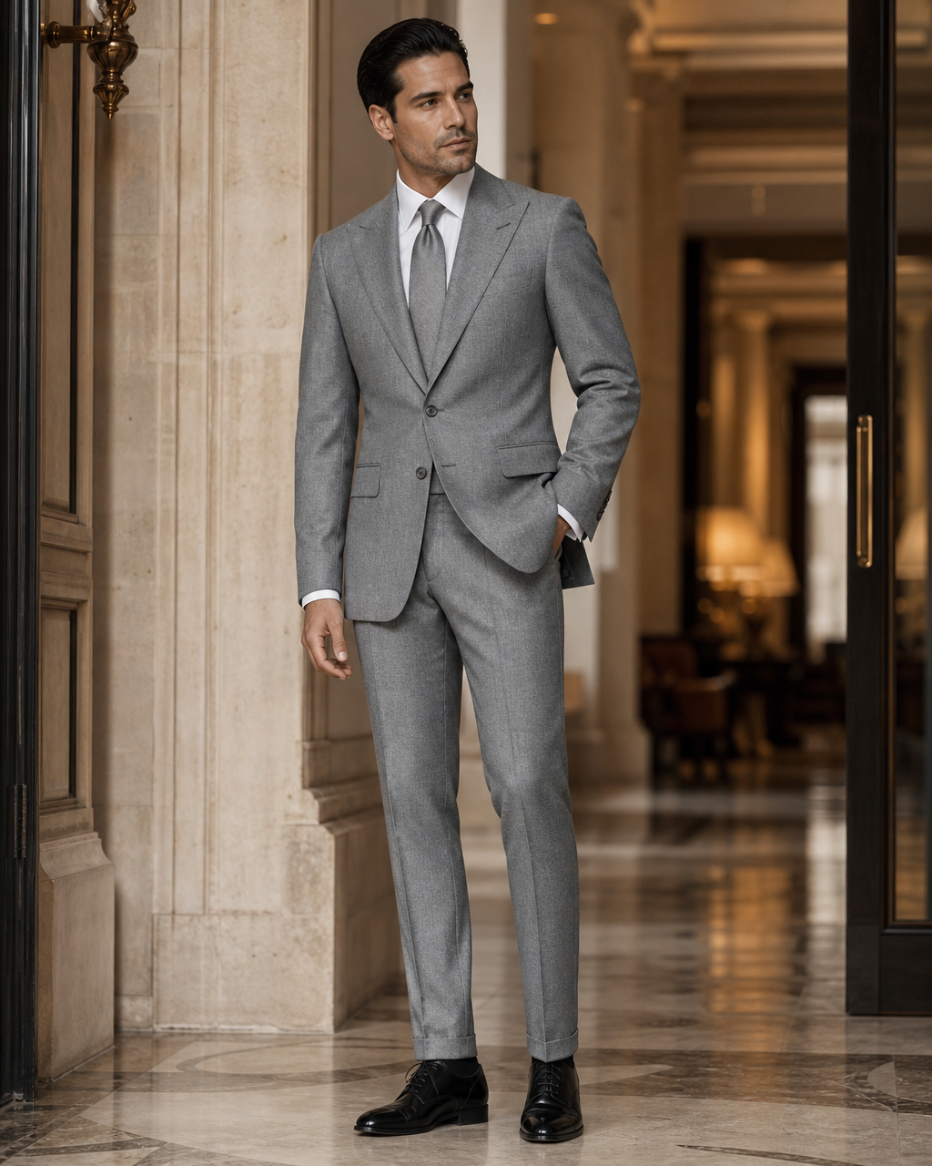 Silver Tweed Winter Suit - Custom Made to Measure side back view