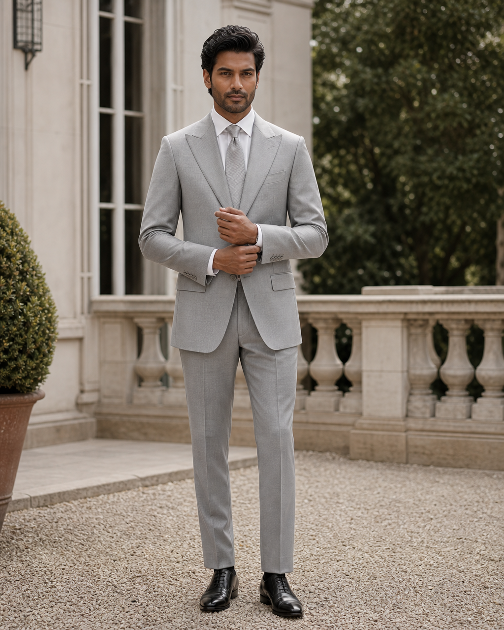 Silver Wool Outdoor Wedding Suit — Custom Made to Measure front view