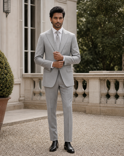 Silver Wool Outdoor Wedding Suit — Custom Made to Measure front view