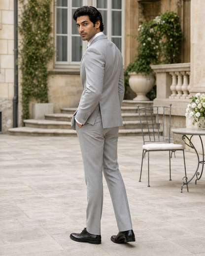 Silver Wool Outdoor Wedding Suit — Custom Made to Measure side back view