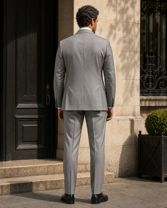 Silver Wool Shawl Lapel Suit - Custom Made to Measure back view