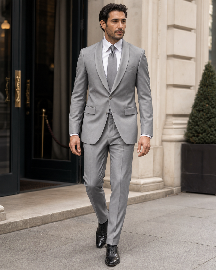 Silver Wool Shawl Lapel Suit — Custom Made to Measure