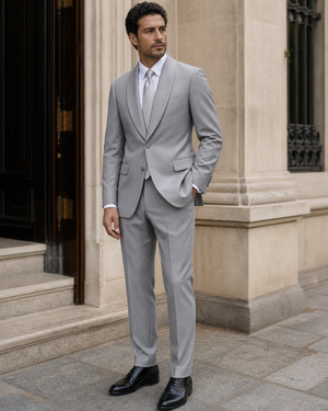 Silver Wool Shawl Lapel Suit — Custom Made to Measure — 3