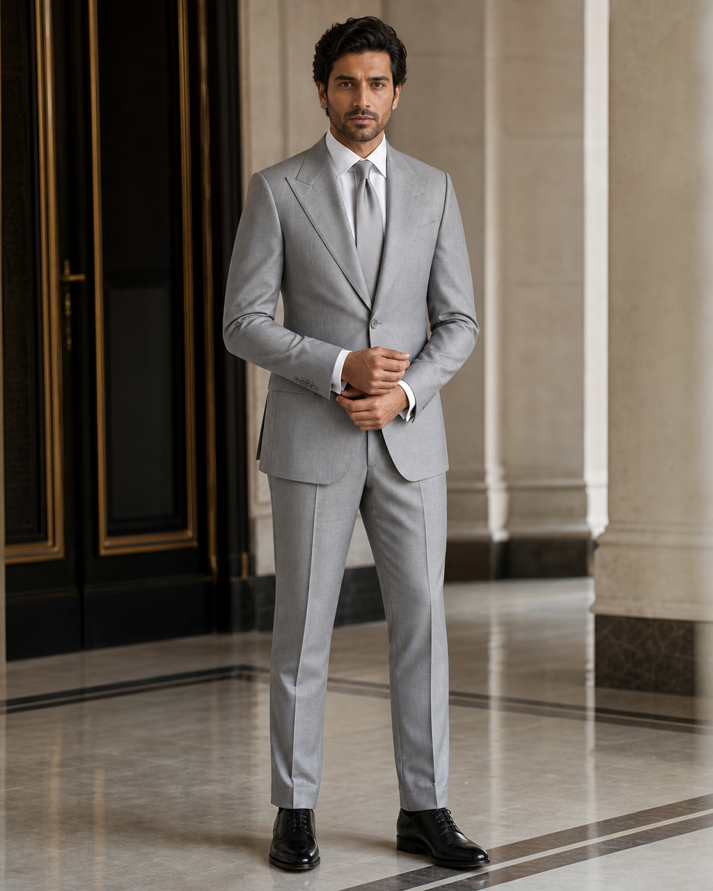 Silver Wool Winter Suit - Custom Made to Measure front view