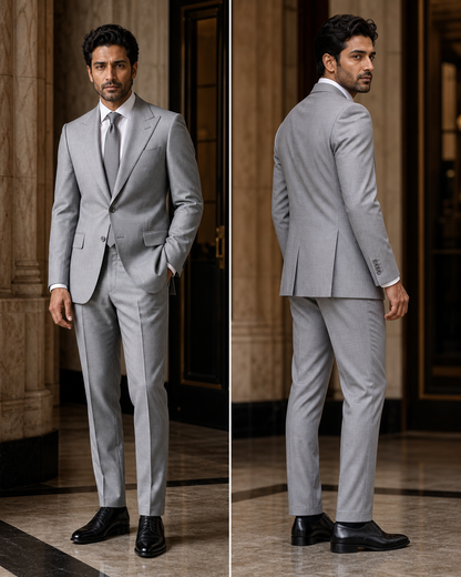 Silver Wool Winter Suit - Custom Made to Measure side back view