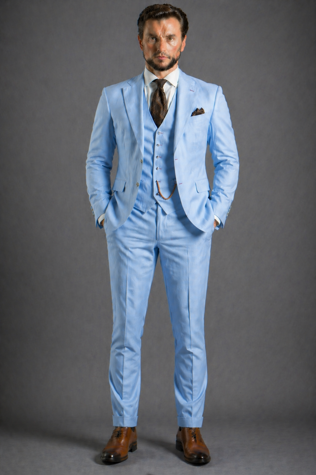 Sky Blue Linen Slim Fit Suit — Custom Made to Measure