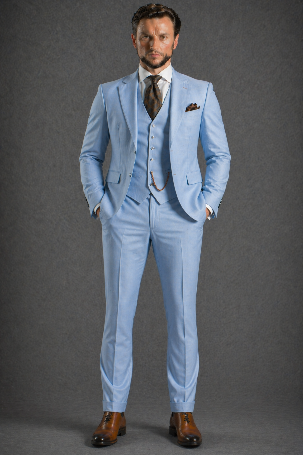Sky Blue Wool Father of the Bride Suit — Custom Made