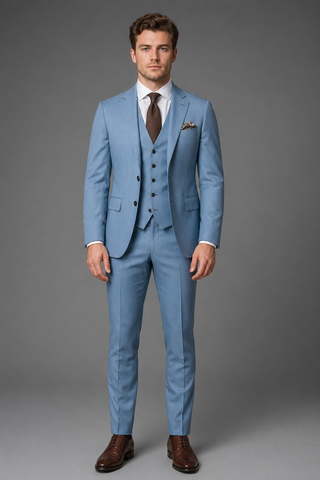 Sky Blue Wool Slim Fit Suit — Custom Made to Measure