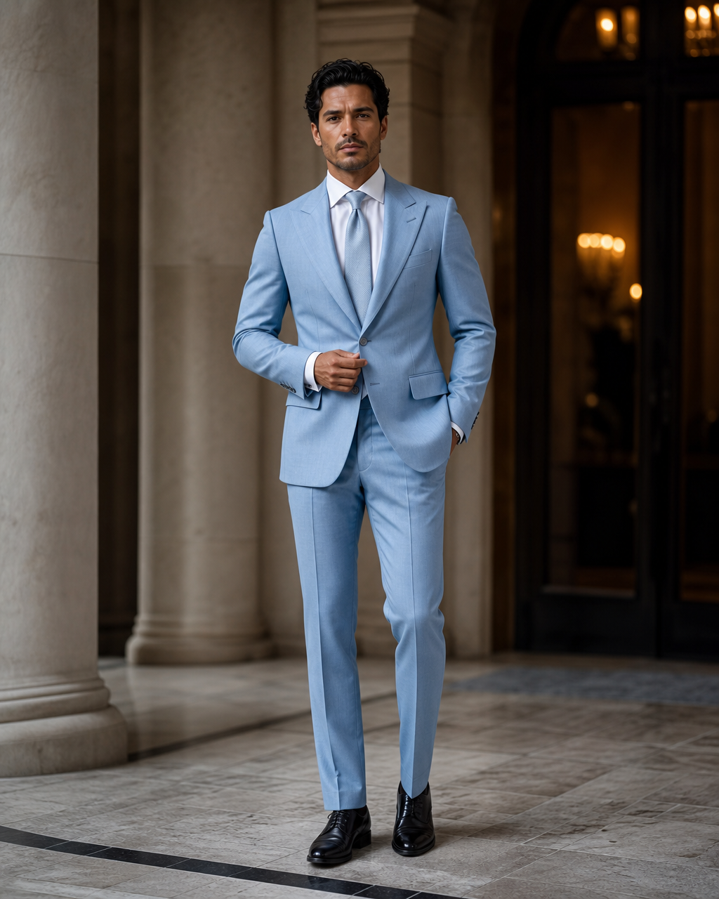 Sky Blue Cashmere Blend Winter Suit - Custom Made to Measure front view