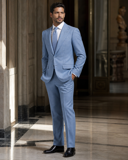 Sky Blue Cashmere Blend Winter Suit - Custom Made to Measure side back view