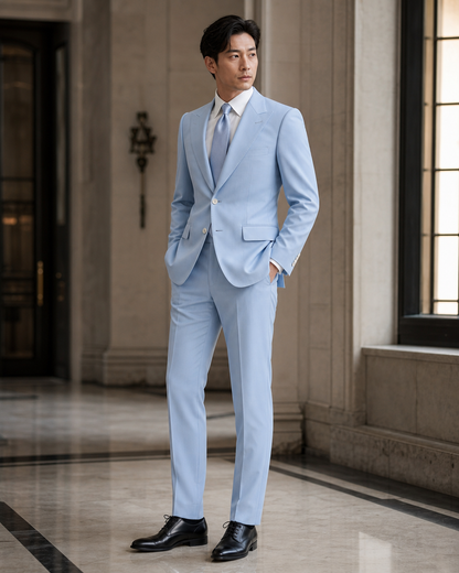 Sky Blue Cotton Beach Wedding Suit - Custom Made to Measure side back view
