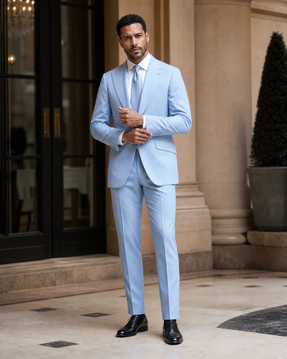 Sky Blue Cotton Outdoor Wedding Suit - Custom Made to Measure front view