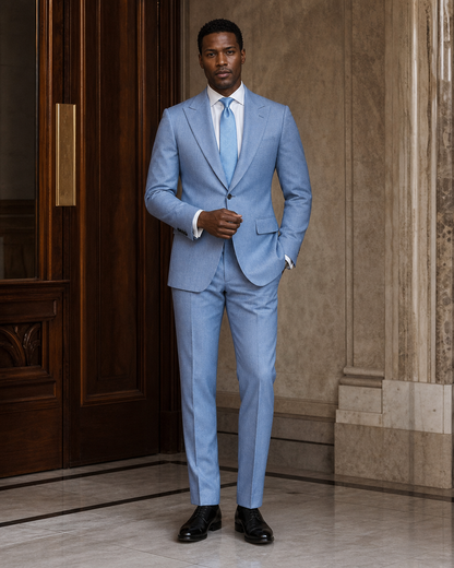 Sky Blue Flannel Winter Suit - Custom Made to Measure front view