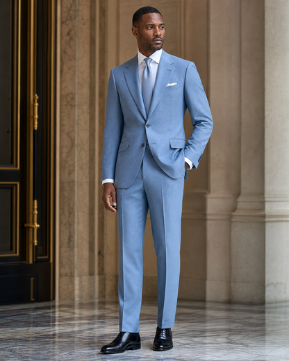 Sky Blue Flannel Winter Suit - Custom Made to Measure side back view