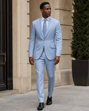 Sky Blue Linen Peak Lapel Suit — Custom Made to Measure — 1
