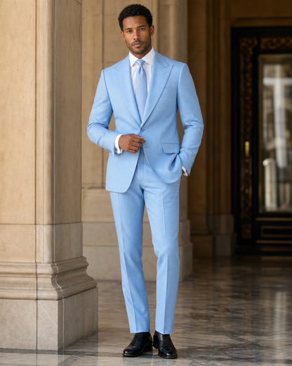 Sky Blue Linen Summer Suit - Custom Made to Measure front view