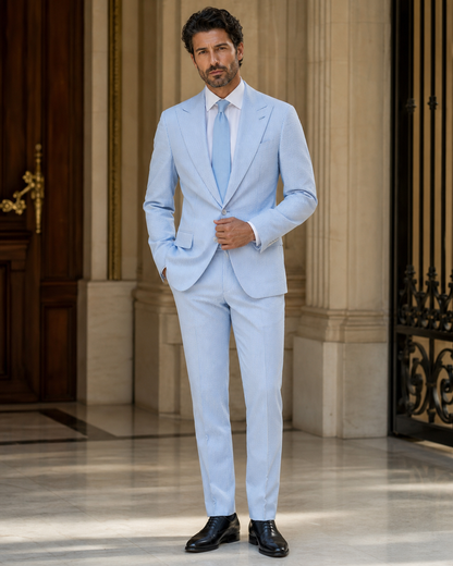 Sky Blue Seersucker Beach Wedding Suit - Custom Made to Measure front view