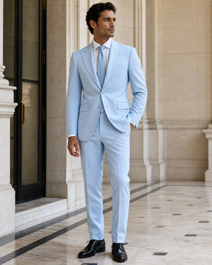 Sky Blue Seersucker Beach Wedding Suit - Custom Made to Measure side back view