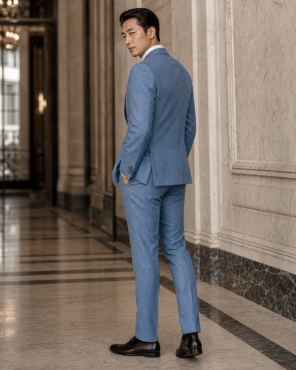 Sky Blue Tweed Winter Suit - Custom Made to Measure side back view