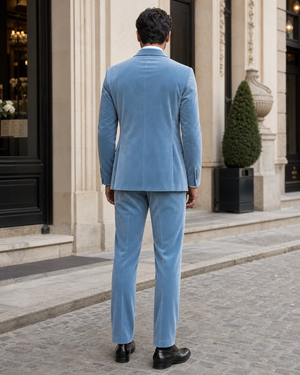 Sky Blue Velvet Shawl Lapel Suit — Custom Made to Measure — 2