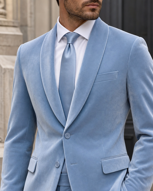 Sky Blue Velvet Shawl Lapel Suit — Custom Made to Measure — 4