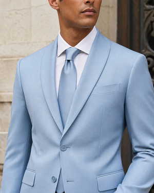 Sky Blue Wool Shawl Lapel Suit — Custom Made to Measure — 4