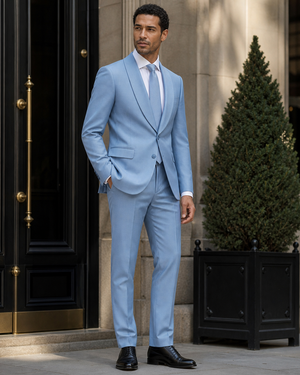 Sky Blue Wool Shawl Lapel Suit — Custom Made to Measure — 3