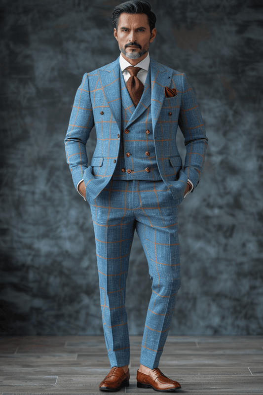 Sky Blue Silk Blend Cocktail Party Suit — Custom Made to Measure