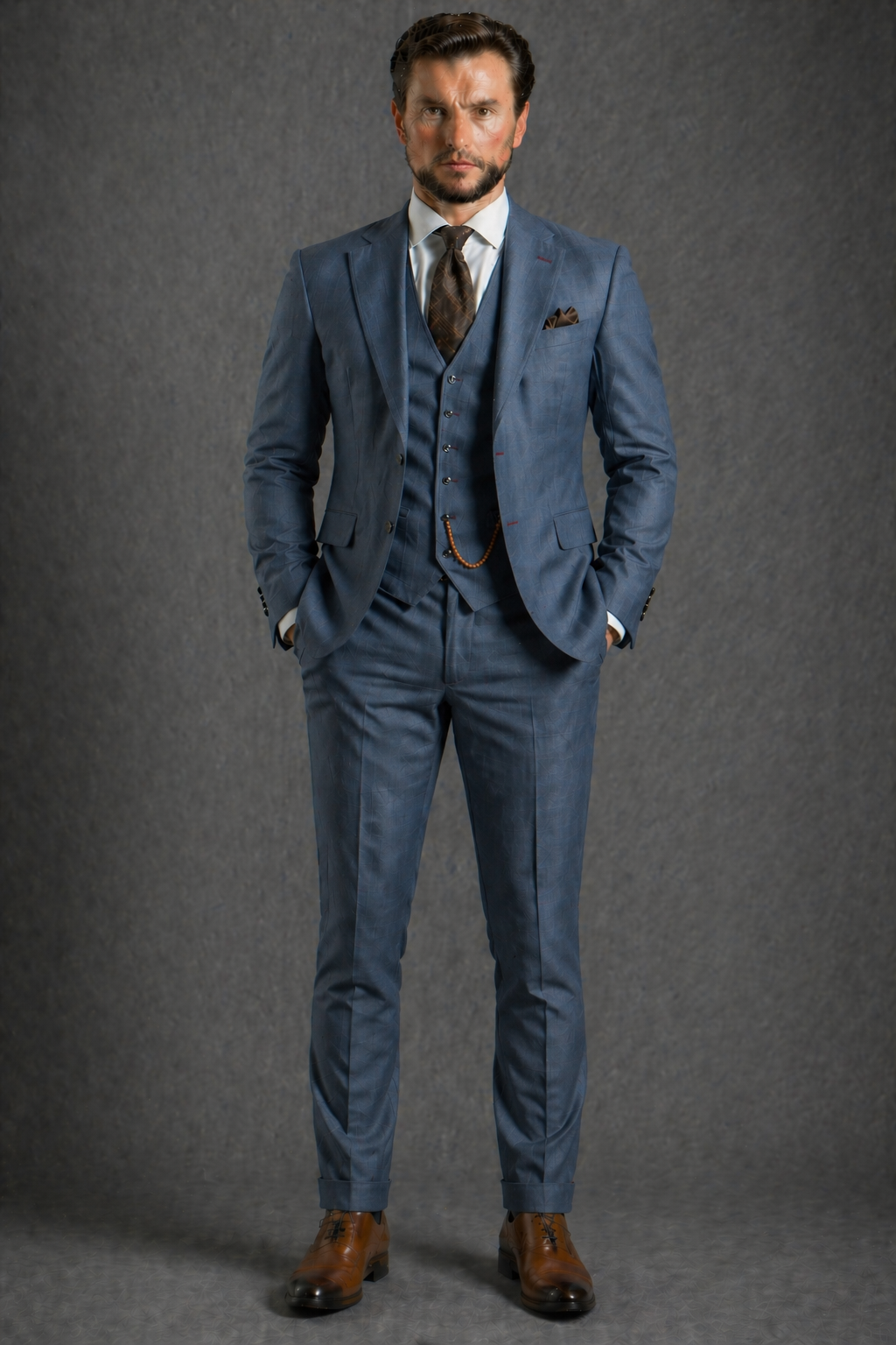 Slate Blue Linen Slim Fit Suit — Custom Made to Measure