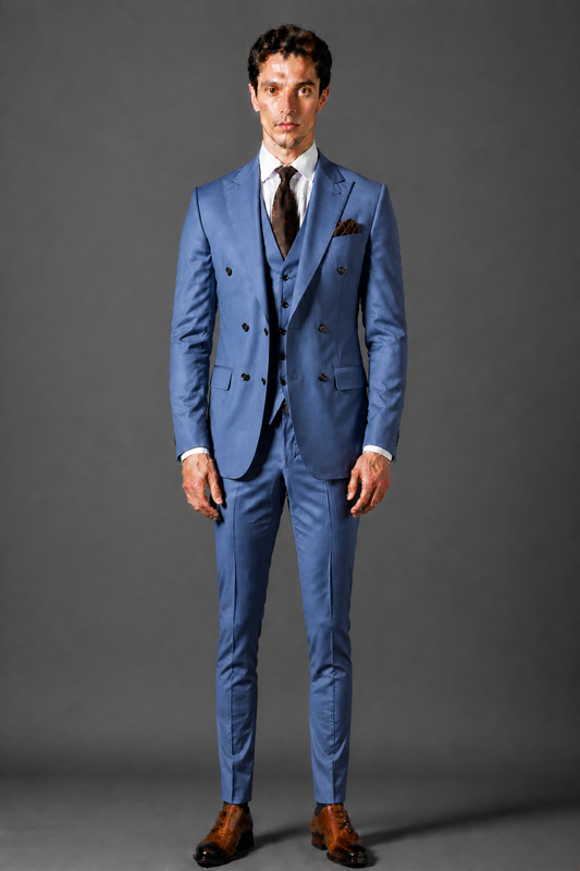 Slate Blue Silk Blend Groomsmen Suit — Custom Made to Measure