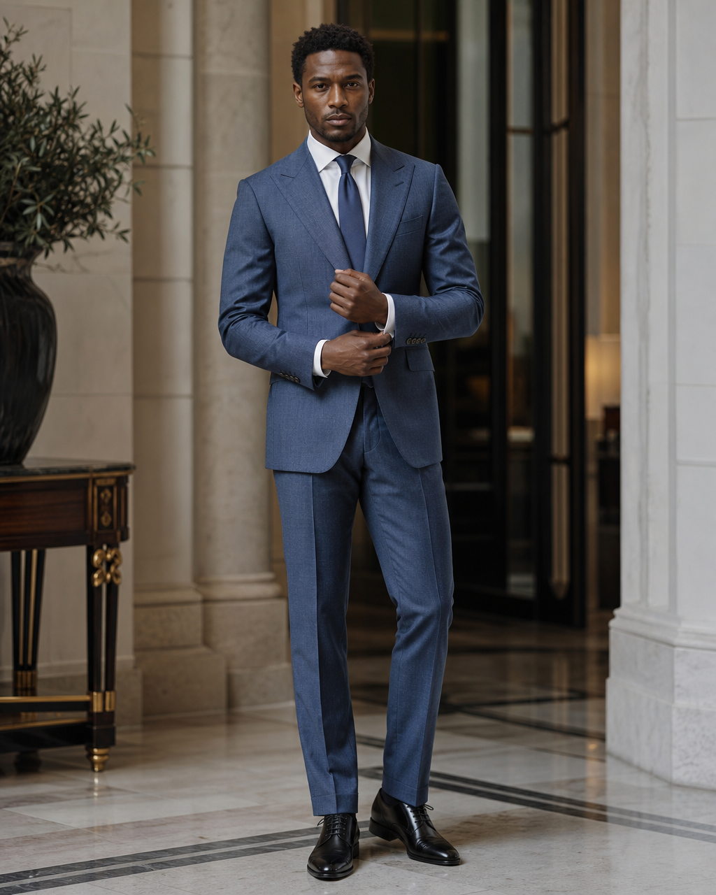 Slate Blue Cashmere Blend Winter Suit - Custom Made to Measure front view
