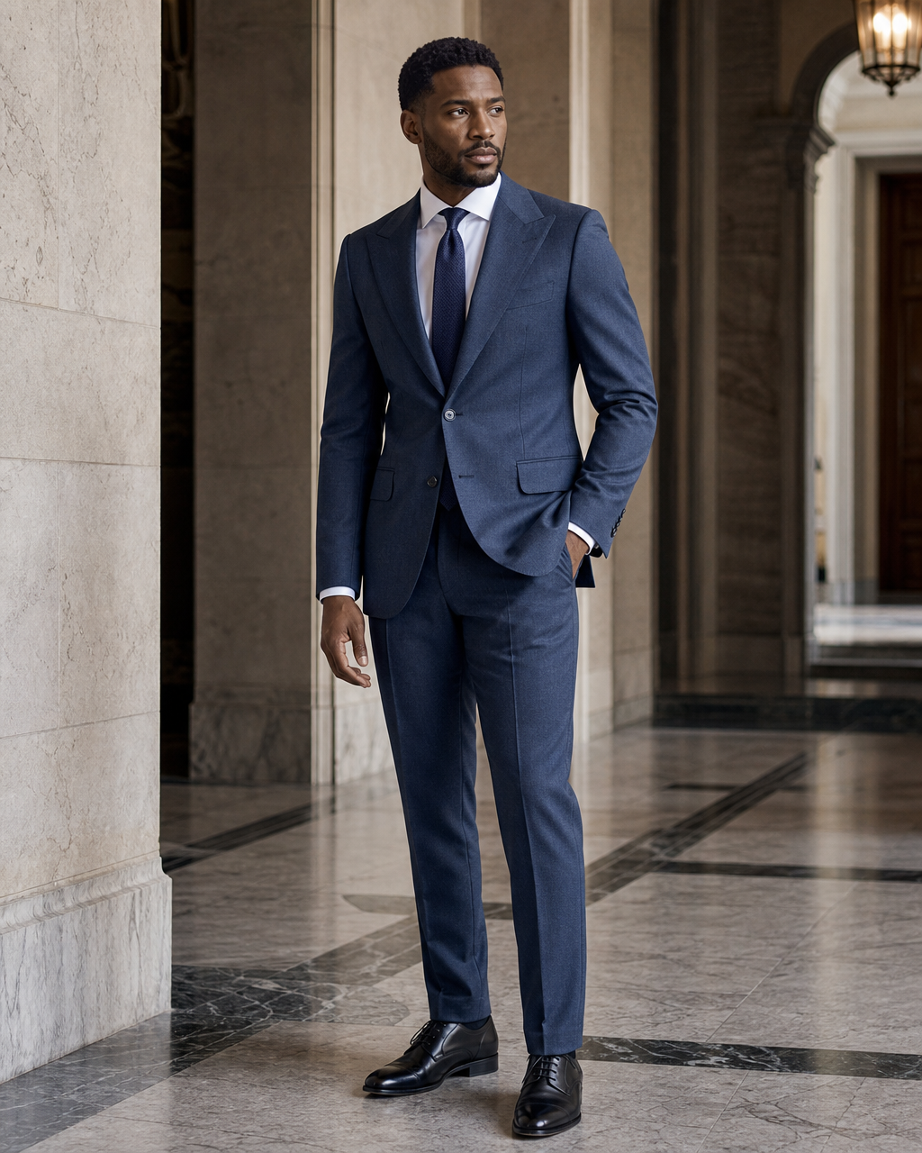Slate Blue Cashmere Blend Winter Suit - Custom Made to Measure side back view