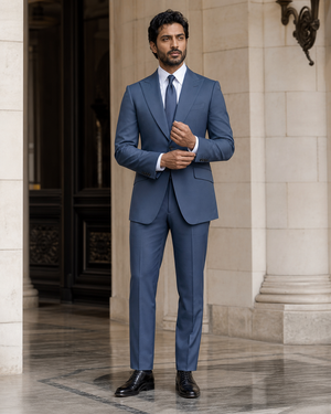 Slate Blue Cotton Outdoor Wedding Suit — Custom Made to Measure — 1