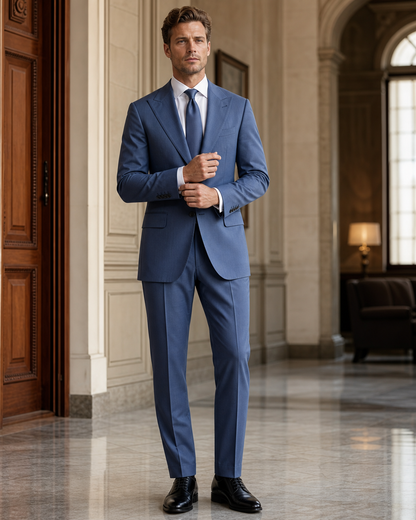 Slate Blue Cotton Summer Suit - Custom Made to Measure front view