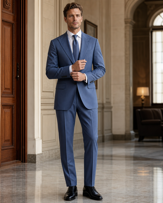 Slate Blue Cotton Summer Suit - Custom Made to Measure front view